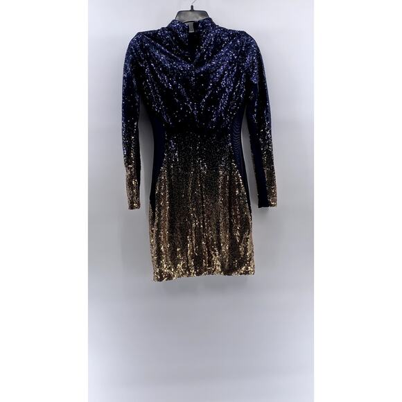 FASHION NOVA Women's Navy-Gold Ombre Sequin Dimmed With Smoke Mini Dress SZ S - Picture 3 of 11